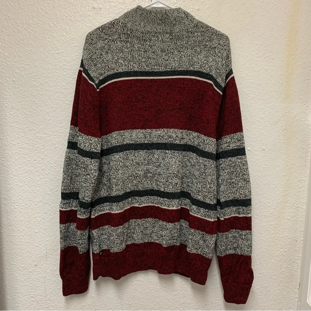 Chaps Ralph Lauren Sweater Mens XL Gray Red Striped Knit Henley Button Collar - Picture 3 of 10